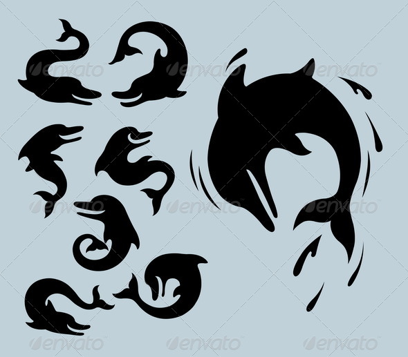 Dolphin Silhouette Symbols - Animals Characters