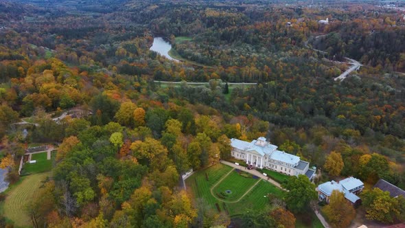 Aerial View of the Krimulda Palace in Gauja National Park Near Sigulda and Turaida, Latvia. Old Mano alt
