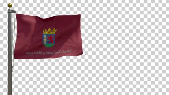 Badajoz City Flag (Spain) on Flagpole with Alpha Channel - 4K alt