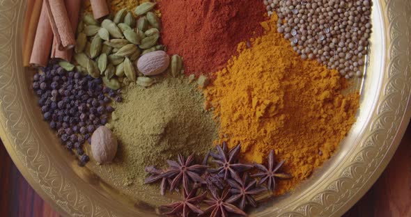 Various Fragrant Spices on Oriental Tray alt
