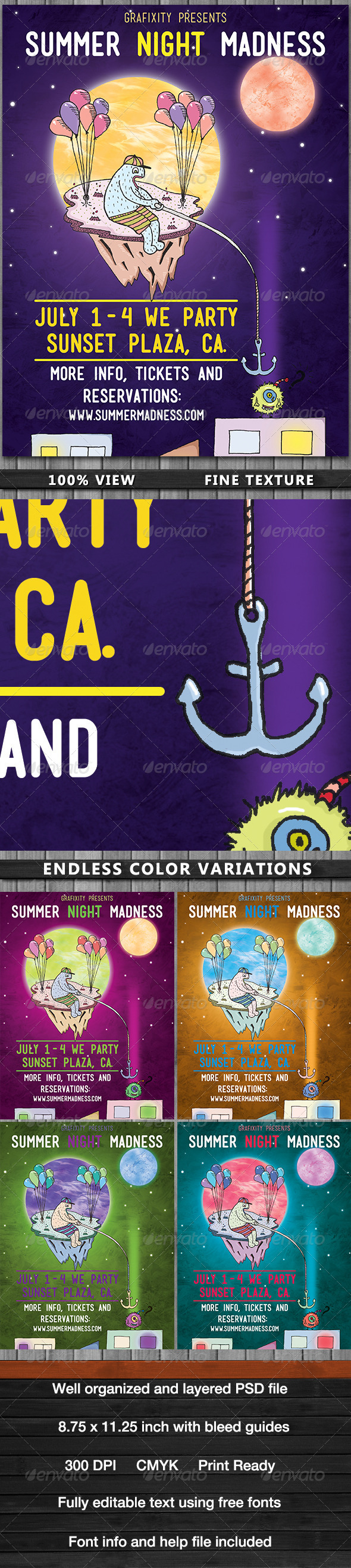 Summer Night Madness Party Poster - Events Flyers