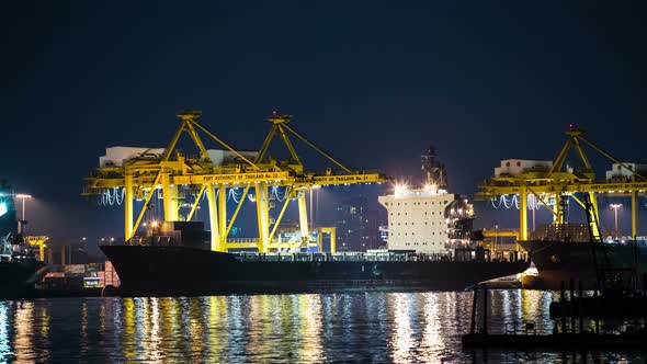Cargo Ship Loading at night