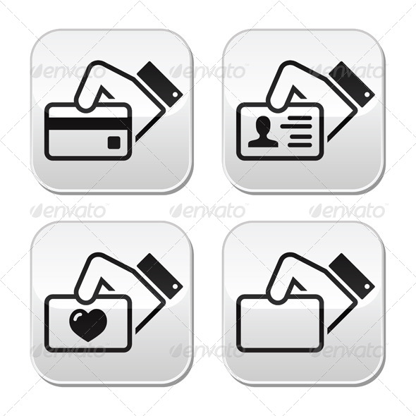 Hand Holding Credit Card, Business Card, ID Button - Concepts Business