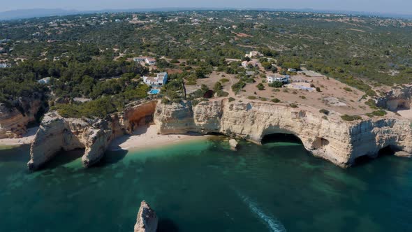 Drone shot of the sea cliff at Ponta Da Piedade in Algarve, Lagos, Portugal 4K