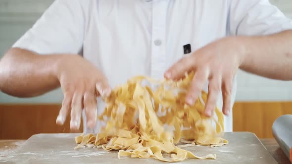 Chef Cooks Prepares Homemade Pasta Italian Handmade Macaroni Cooking