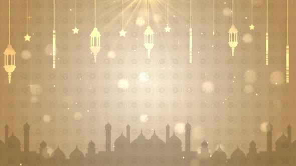 Ramadan Gold Background with Lantern and BG Bokeh alt