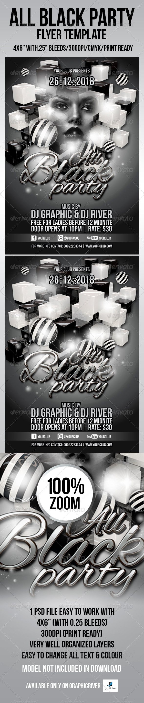 All Black Party Flyer Template - Events Flyers