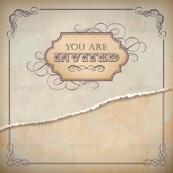 Vintage Invitation Card with Label, Text, Frame - Borders Decorative