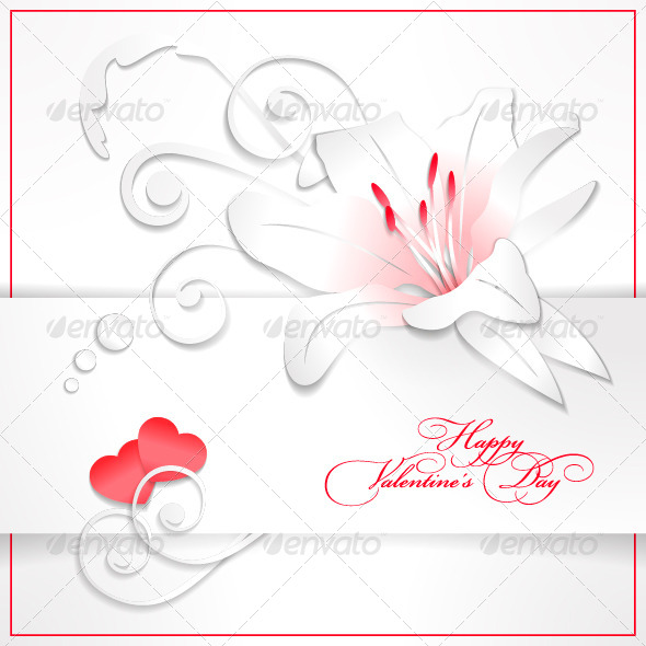 Floral Valentine's Day White Background with Heart - Valentines Seasons/Holidays