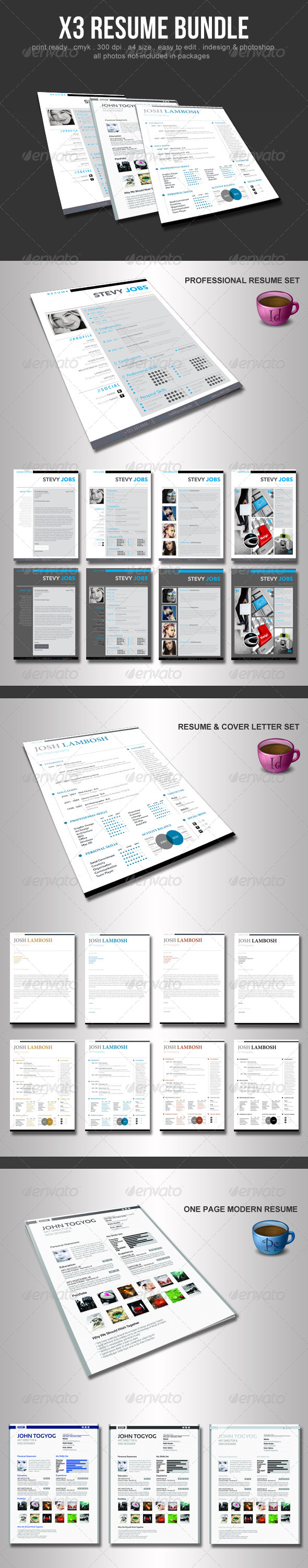 X3 Resume Bundle - Resumes Stationery