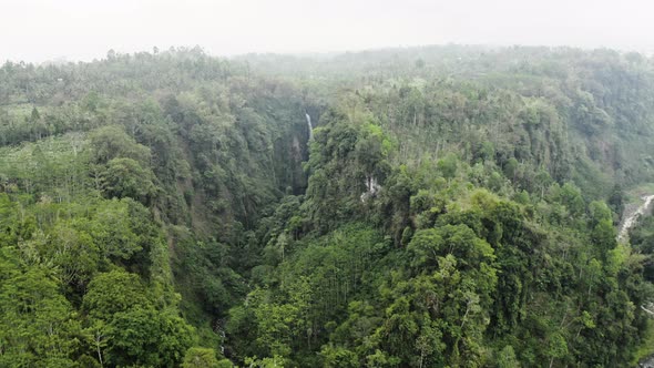 Drone Over Forest And Mist Of Tumpak Sewu Waterfalls alt