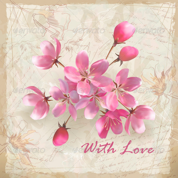 Realistic Vector Flowers on Sketchy Floral Paper - Seasons/Holidays Conceptual