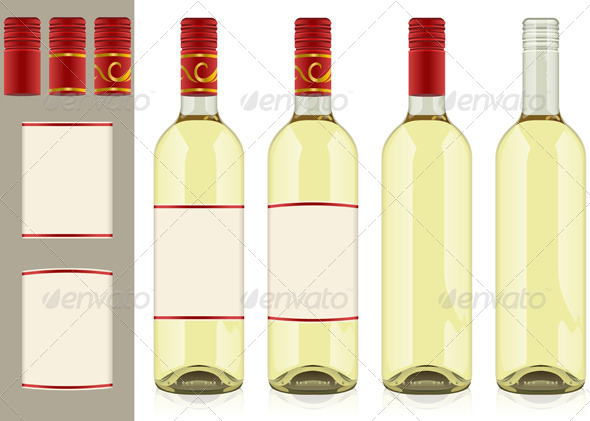 Four Wine Bottles on White Background - Food Objects