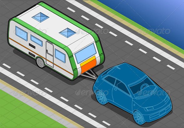 Isometric Roulotte on the Way in Front View - Objects Vectors