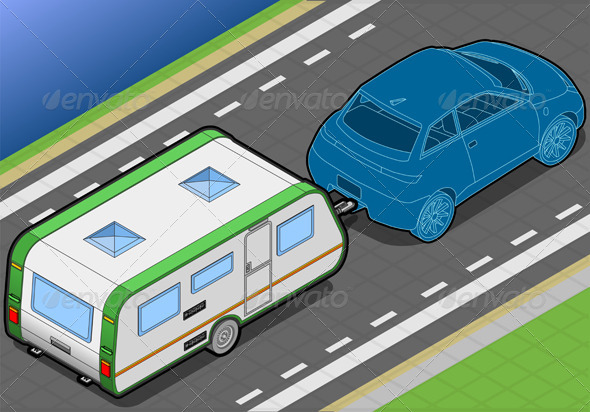 Isometric Roulotte on the Way in Rear View - Objects Vectors