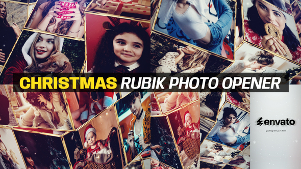 Christmas Rubik Photo Opener Premiere Pro template preview