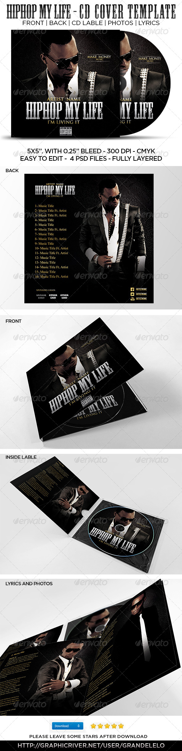 Hip Hop My Life CD Cover Template - CD & DVD Artwork Print Templates