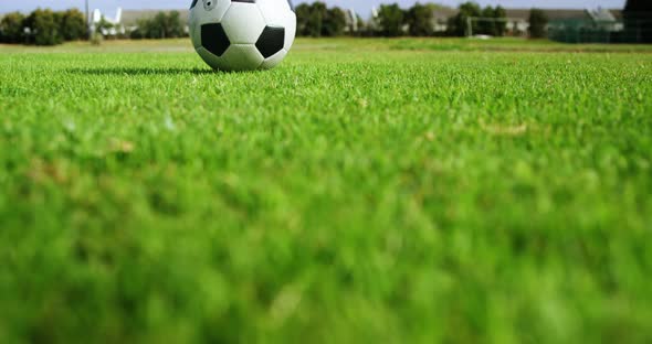Soccer ball on green grass alt