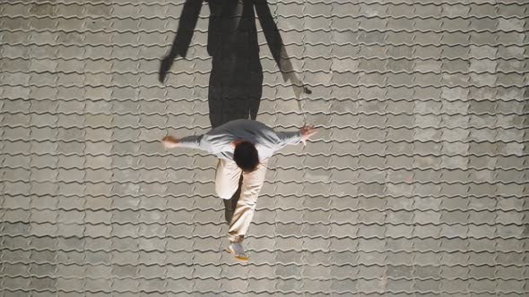 Top View Tough Stylish Caucasian Man Street Dancer Dancing Break Dance Background Urban Tiles alt