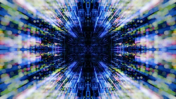 Abstract digital virtual city with technology and connection.  3D render 4K loop alt