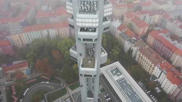 Aerial View of Citycape of Old Town of Prague, with a Lot of Rooftops, Churches, and the Landmark of