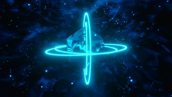 Loop Motion Graphics Of Black Rotation SphereWith Neon Orbits alt