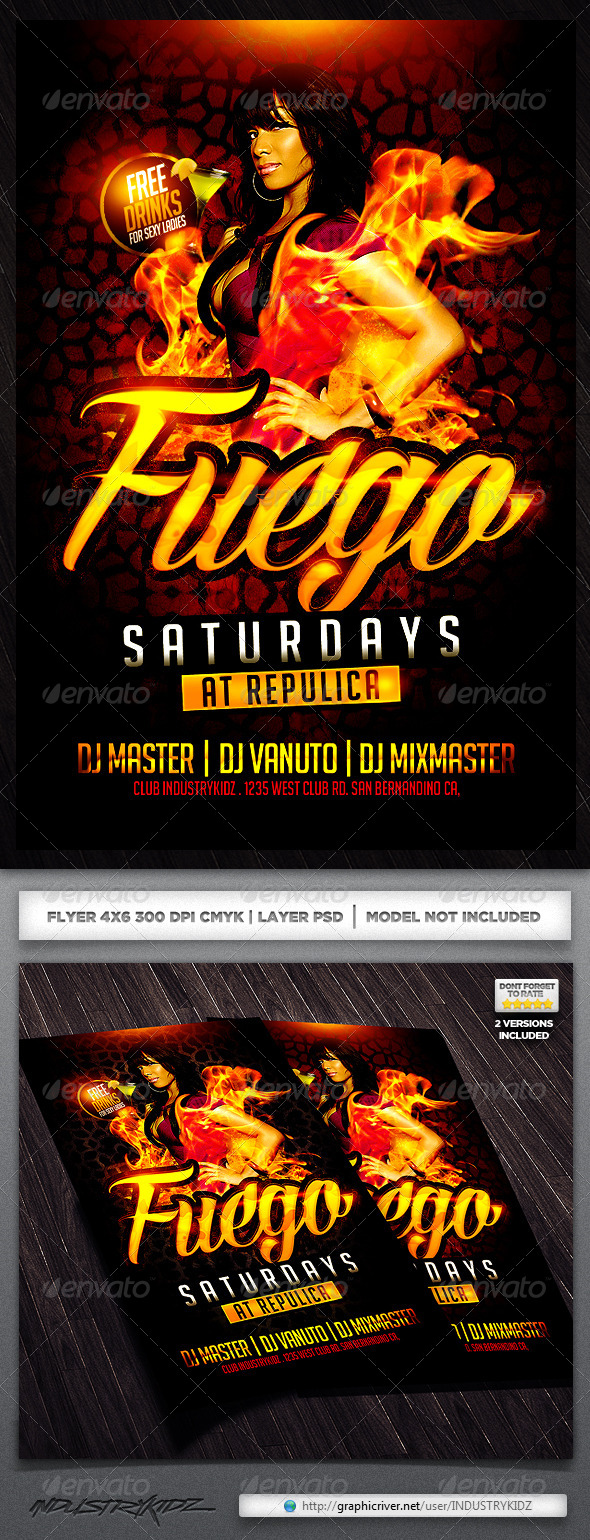 Fuego Saturdays Flyer Template - Clubs & Parties Events