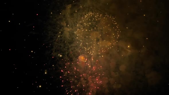 Colorful Fireworks in Dark Sky at Night Slow Motion  Holiday Concept