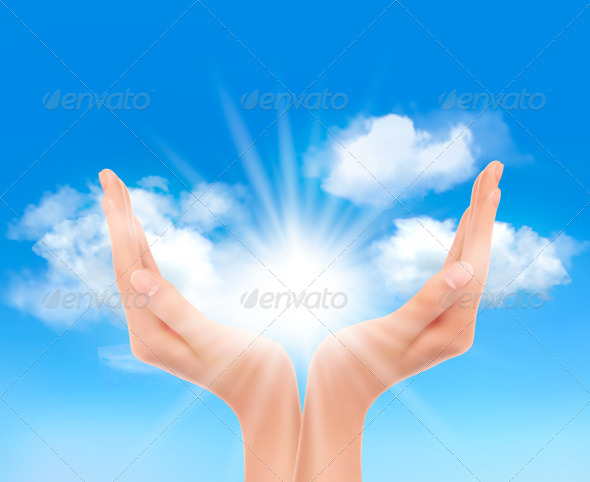 Hands with a Bright Sun - Landscapes Nature