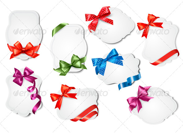 Set of Gift Cards with Colorful Gift Bows - Christmas Seasons/Holidays
