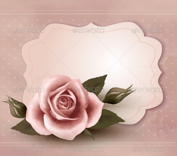 Retro Greeting Card with Pink Rose - Retro Technology