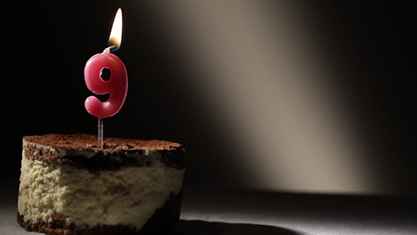 Candle 9 In Tiramisu Cake, Stock Footage | VideoHive