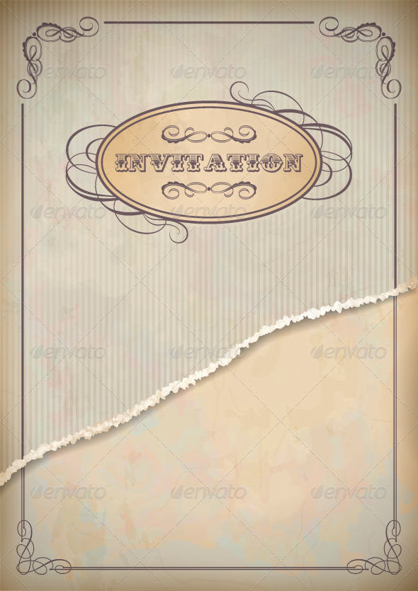 Vintage Grunge Invitation Paper Card with Frame - Borders Decorative