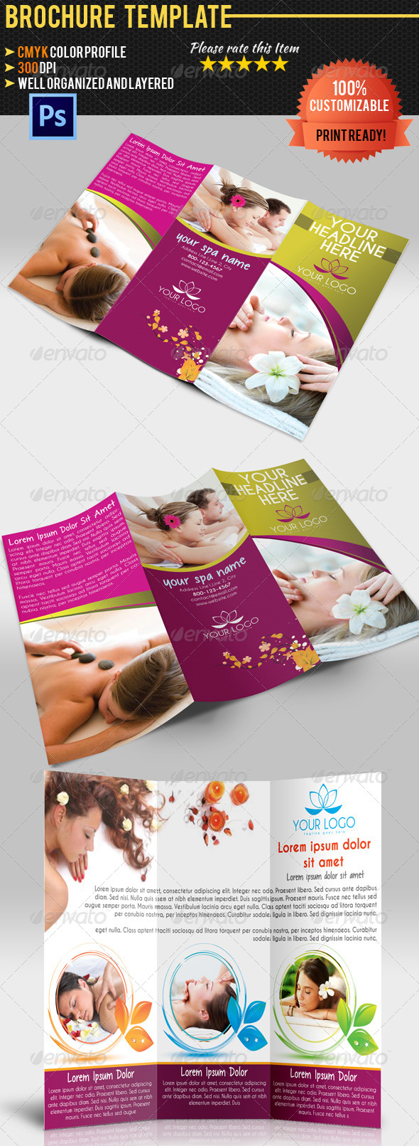 Spa Center TriFold Brochure - Brochures Print Templates