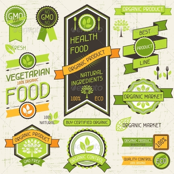 Organic Food Banners. Set of Labels and Stickers. - Health/Medicine Conceptual