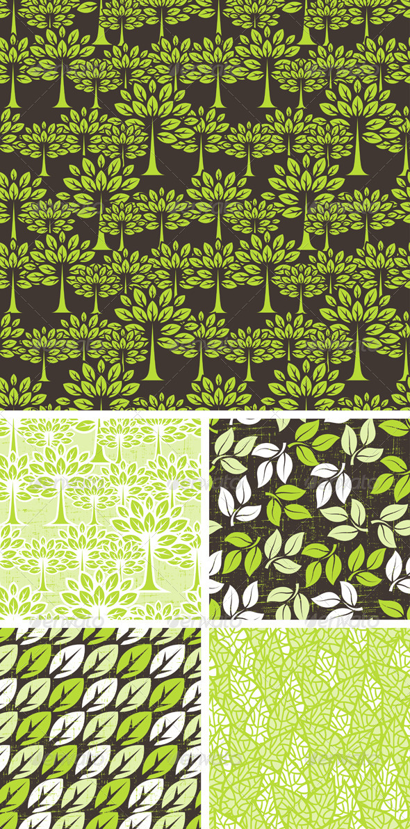Seamless Pattern with Trees and Leaves. - Flowers & Plants Nature