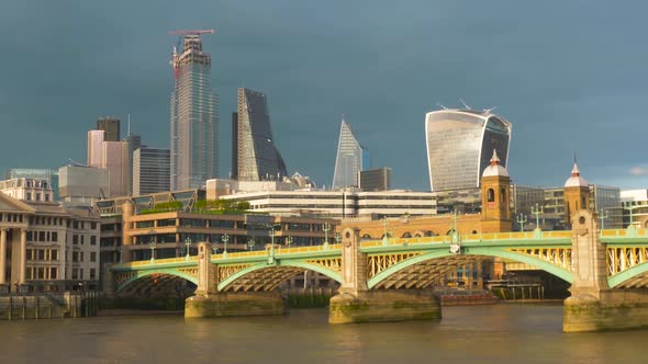 Cityscape of London Overlooking Southwark Bridge
