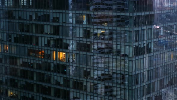 Panorama of the Glass Office Building in Late Evening alt