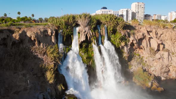 Top View of a High Waterfall Falling Into the Mediterranean Sea, Clean Ecology  alt