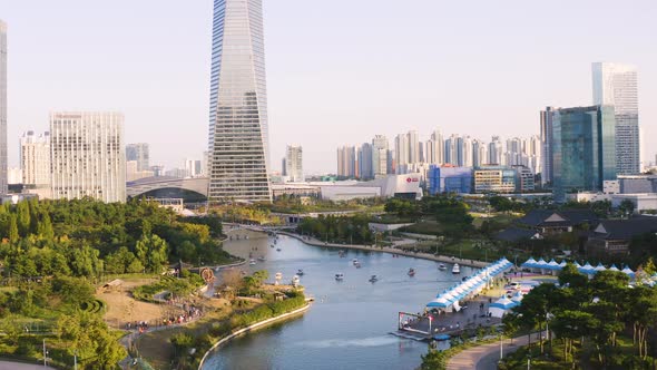 4K Aerial Drone Footage View of Central Park in Songdo alt
