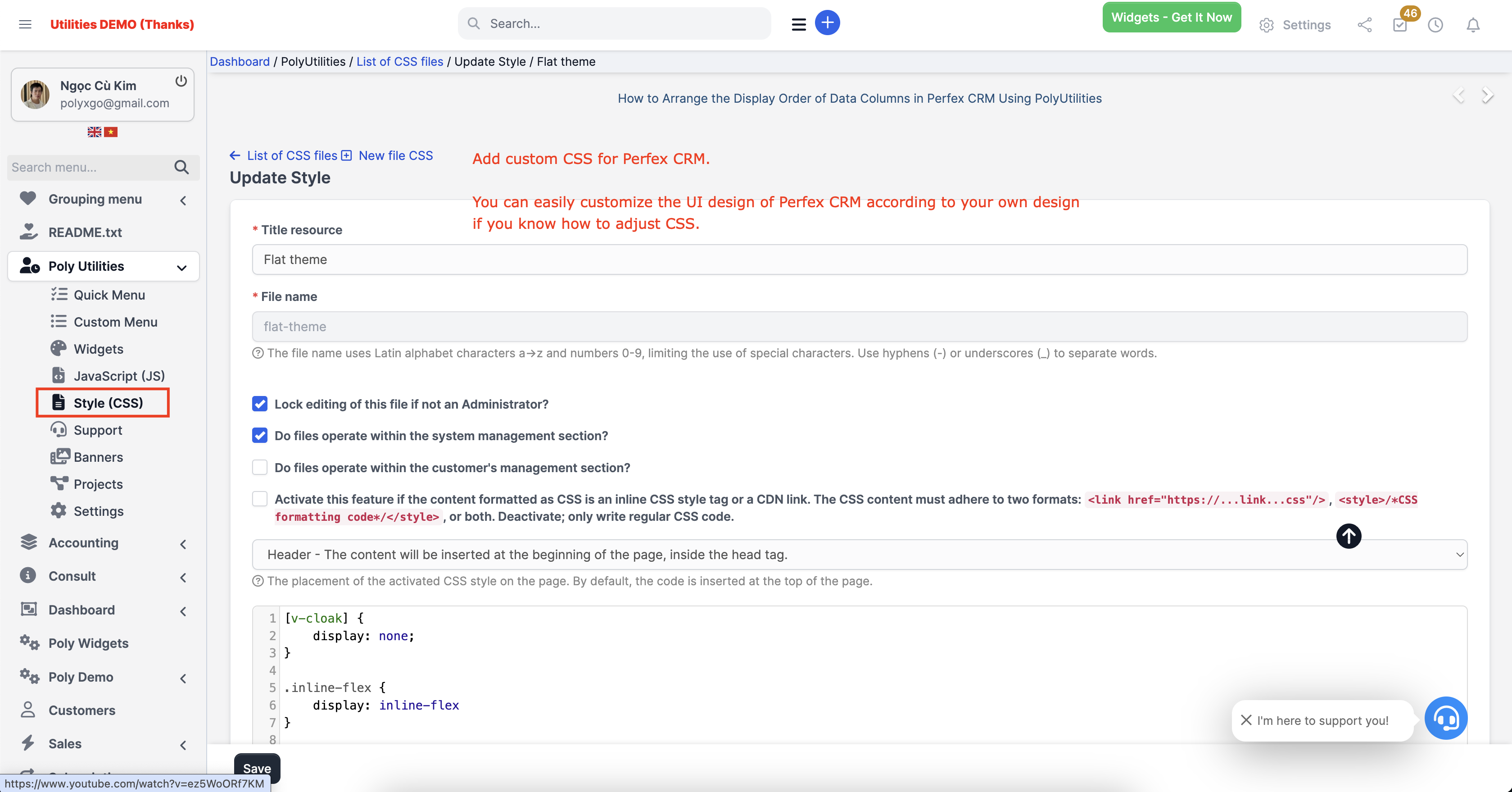 PolyUtilities for Perfex CRM: Quick Access Menu, Custom JS, CSS, and More - 31