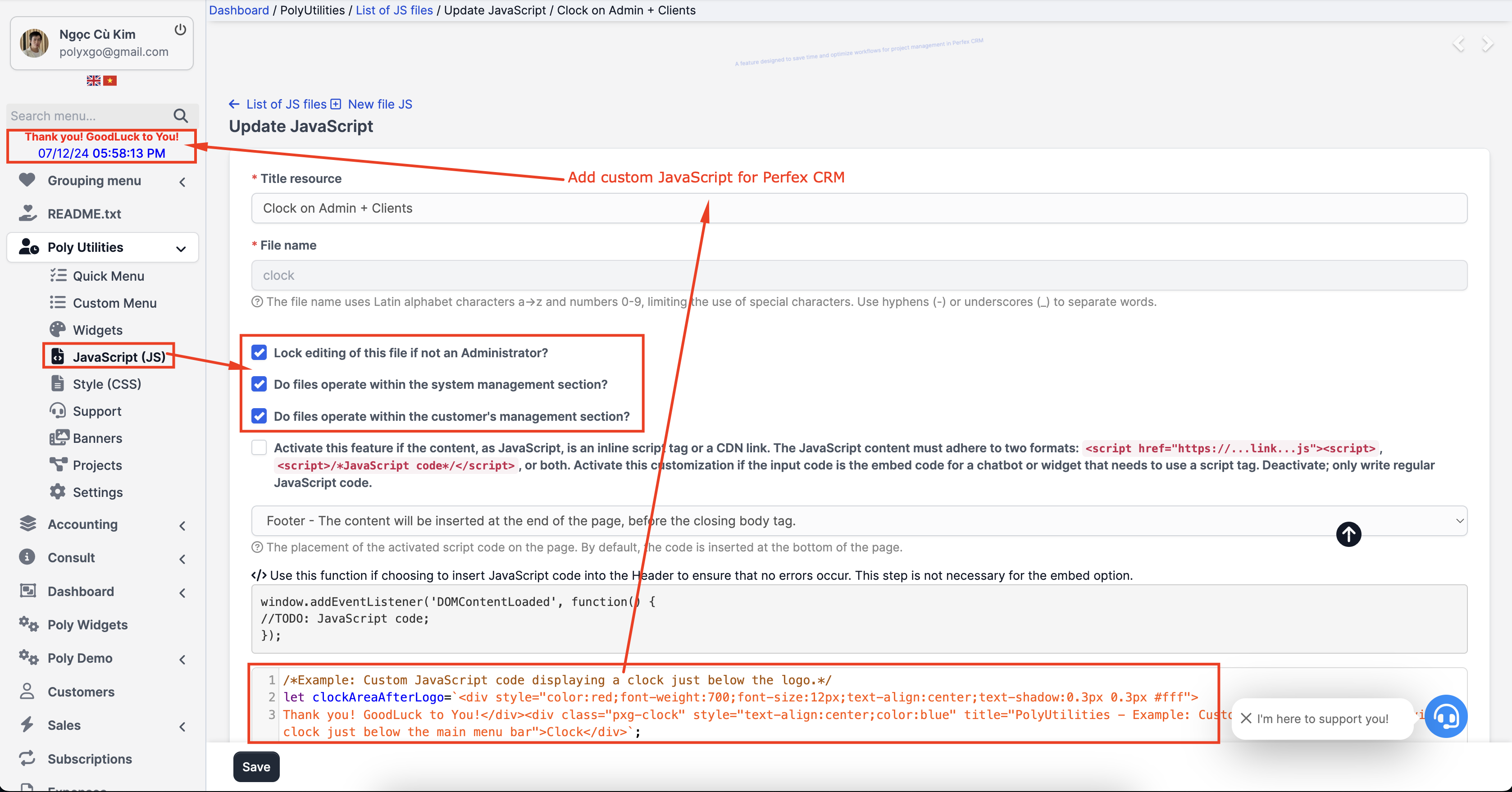 PolyUtilities for Perfex CRM: Quick Access Menu, Custom JS, CSS, and More - 29