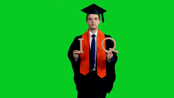 Clever Graduating Student Walking With IQ Letters, Concept Of Intelligence