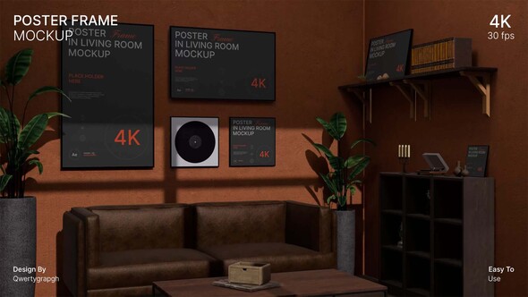 Poster Frame In Living Room Mockup Elements template preview