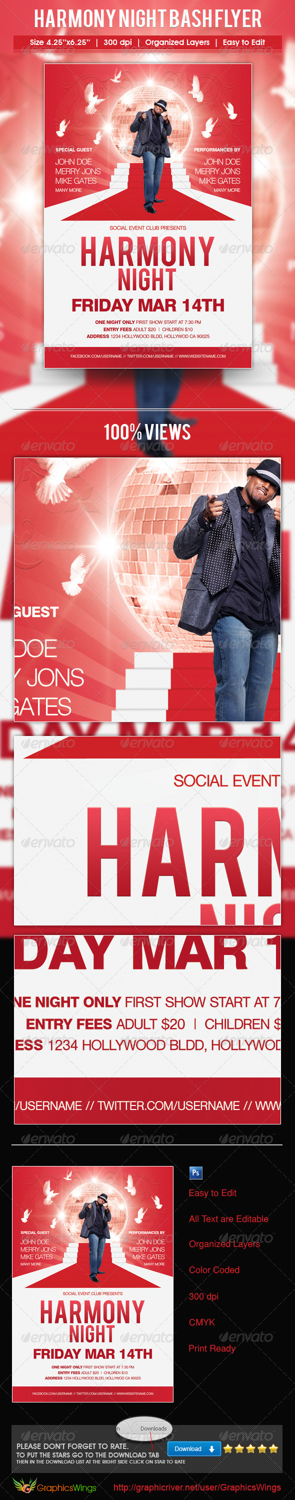 Harmony Night Bash Flyer Template - Concerts Events
