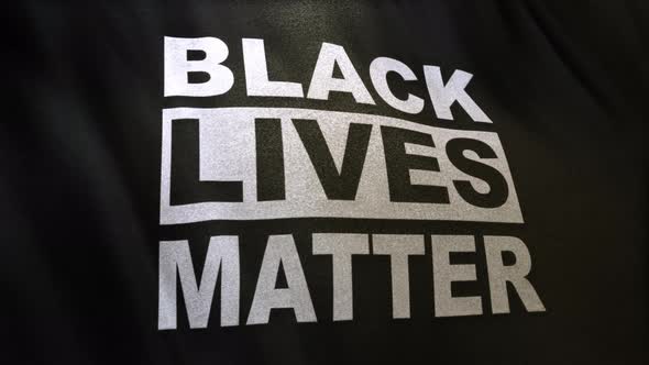 Black Lives Matter Slogan in White Letters on Full-Frame Black Satin Textured Flag