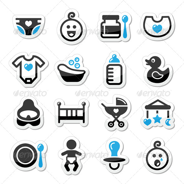Baby , Childhood Vector Icons Set Isolated on White - People Characters