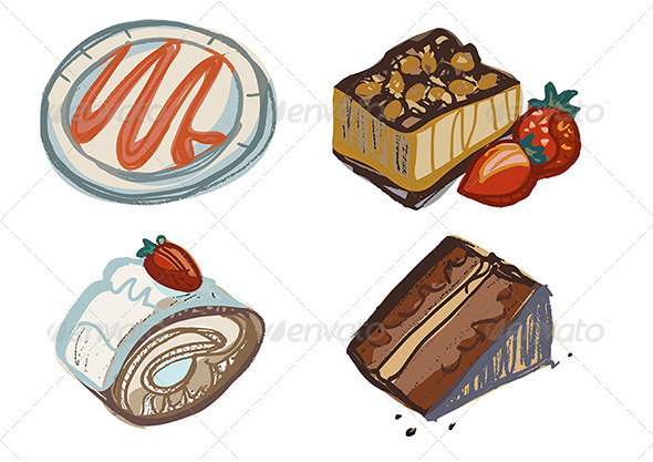 Chocolate and Strawberry Cake Slices, Plate - Food Objects