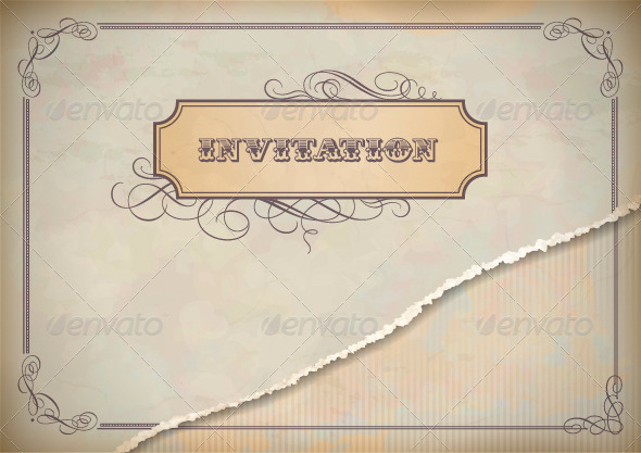 Vintage Invitation Design with Label, Text, Frame - Borders Decorative