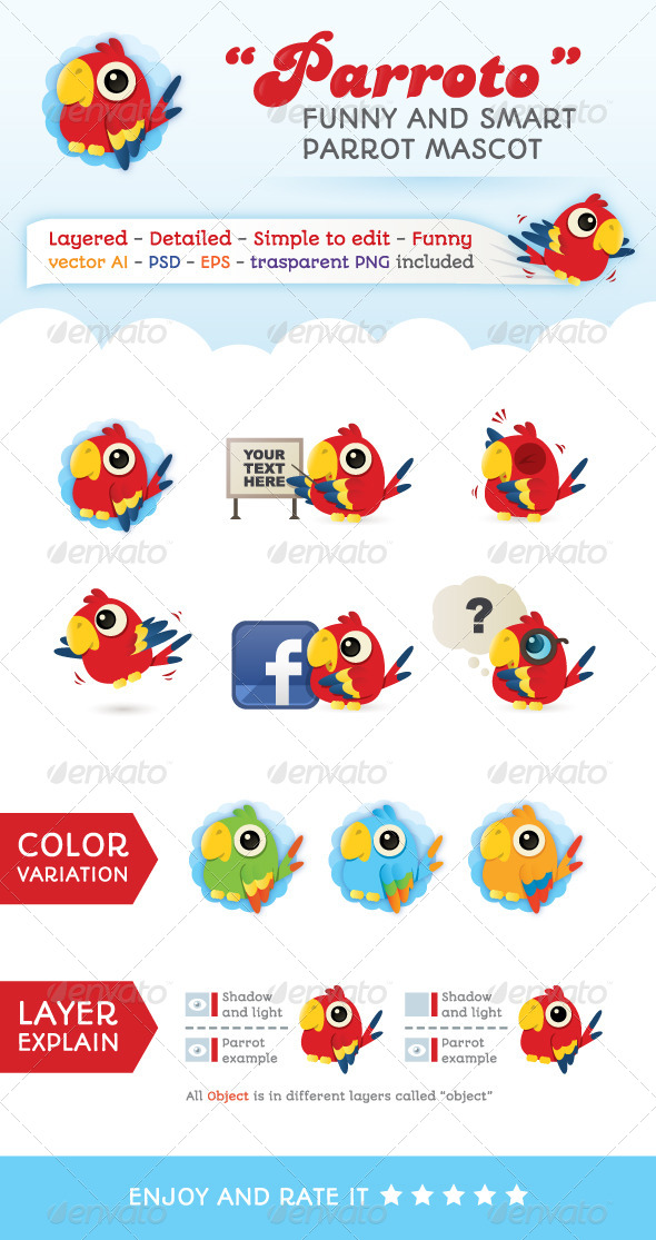 Parroto - Web Parrot Mascot - Animals Characters